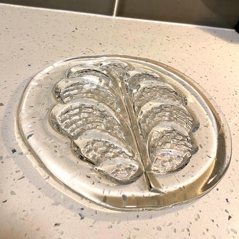Vintage 9 Inch Orrefors Sweden Lars Hellsten Tree of Life Glass Server Plate EUC